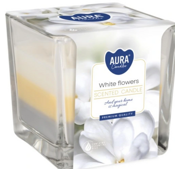 Bispol Duftkerze im Glas Trikolore 170 g Weiße Blumen