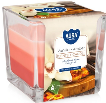 Bispol Duftkerze im Glas dreifarbig 170 g Vanille &amp; Amber