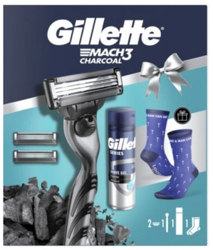 Gillette Herren Mach3 Holzkohle Rasiermesser Gel Socken Set
