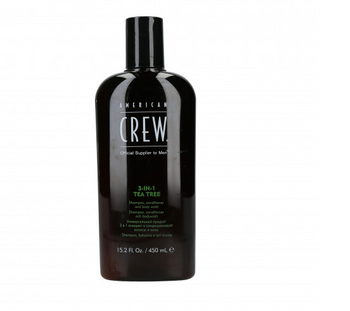 American Crew 3-in-1 Tea Tree Shampoo, Spülung, Duschgel 450 ml