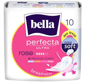 Bella Perfecta Rose Dünne Damenbinden mit Flügeln 10 Stück