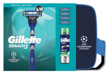 Gillette Herren-Kosmetik-Set Gillette Mach3 Rasierer +4 Ersatzminen+Rasiergel +Style Kosmetiktasche