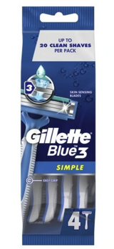 Gillette Blue3 Einfacher Einwegrasierer für Männer 4 Stück